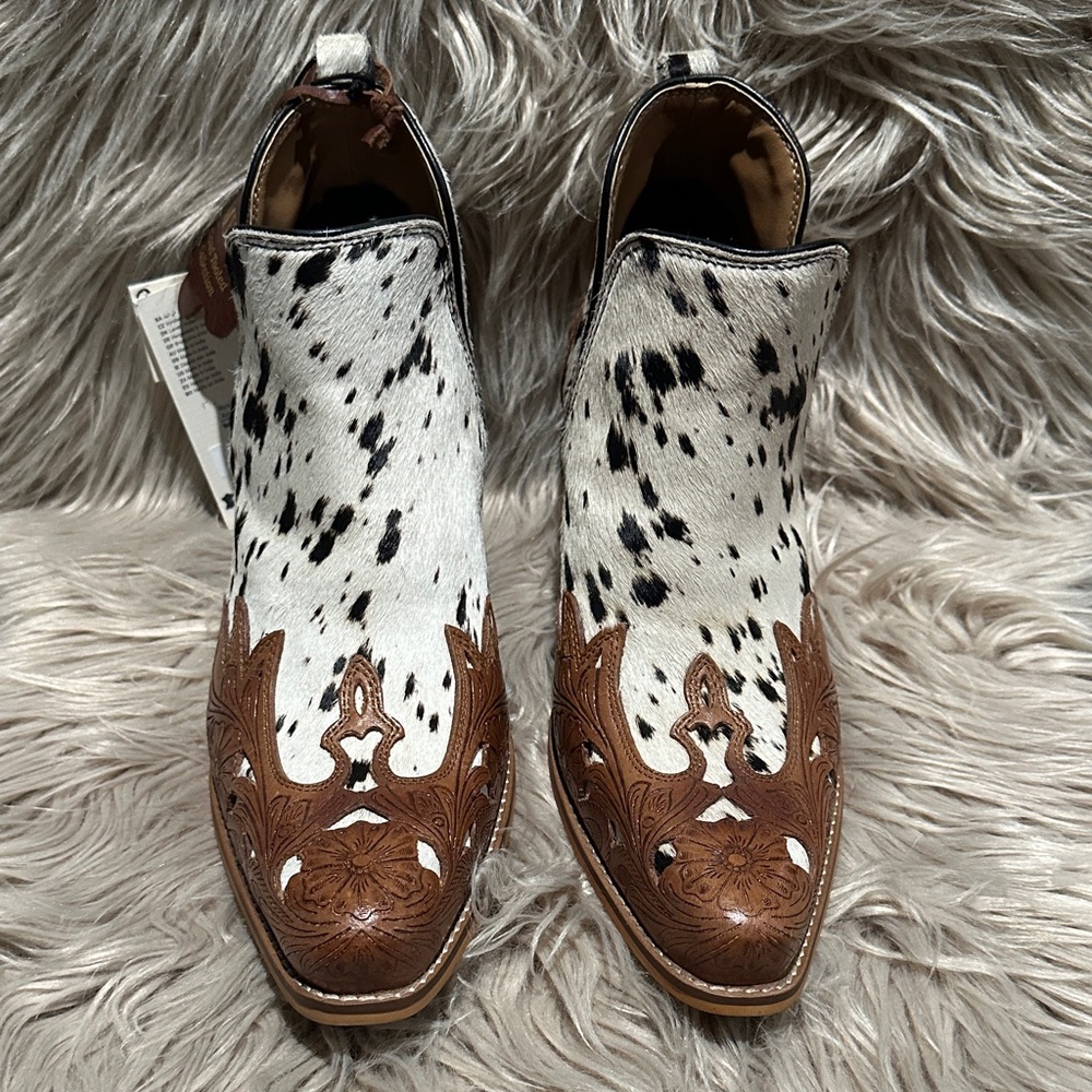 Myra Bag Cowhide and Leather Ankle Boots - Black and Brown - Picture 3 of 7